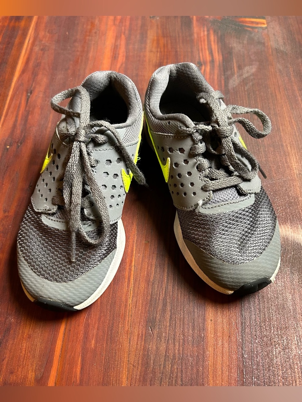 Nike Gray and Neon Yellow Kids' Athletic Sneakers